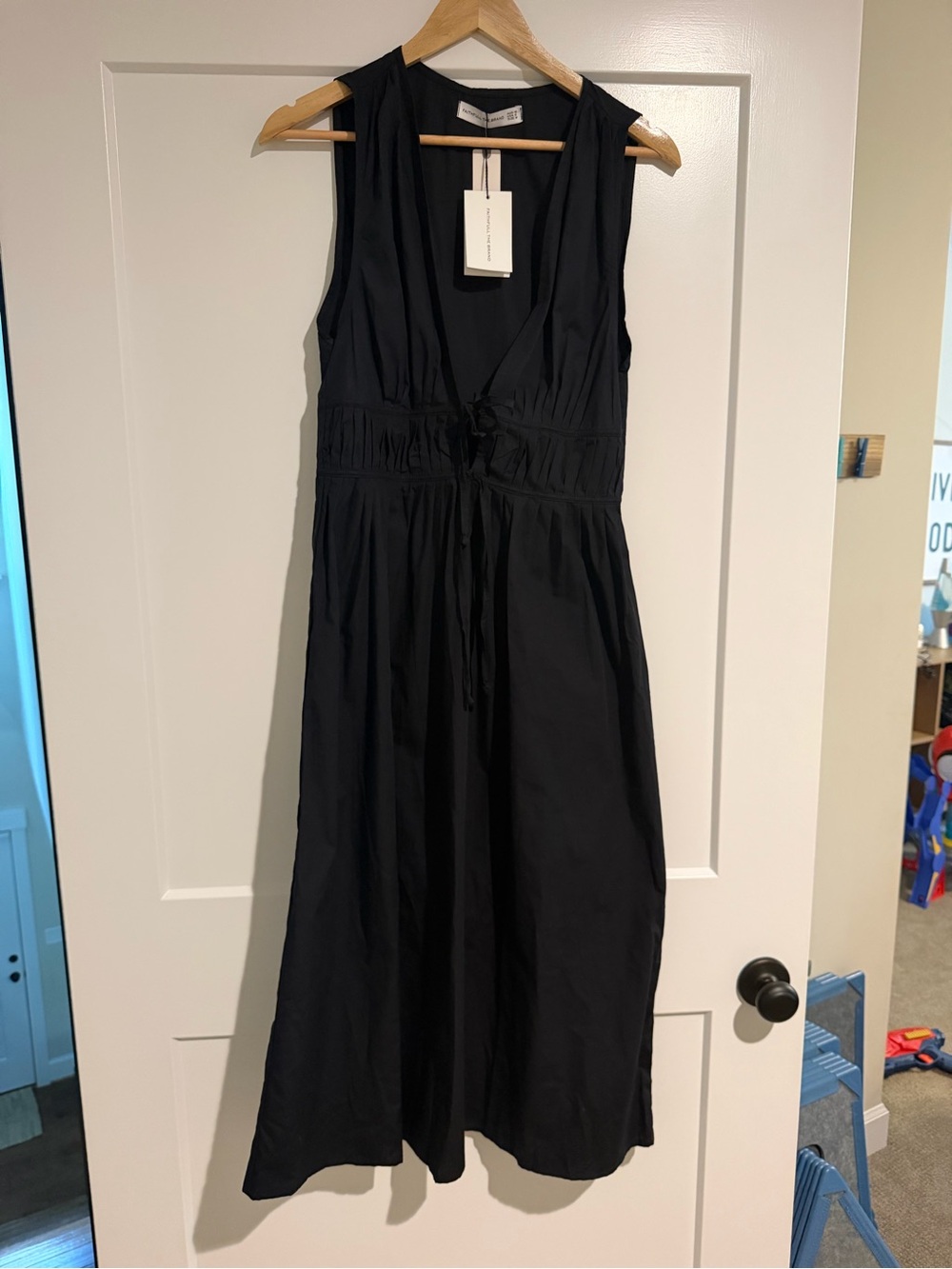 Faithfull the Brand Black Sleeveless Midi Dress with Tie Waist